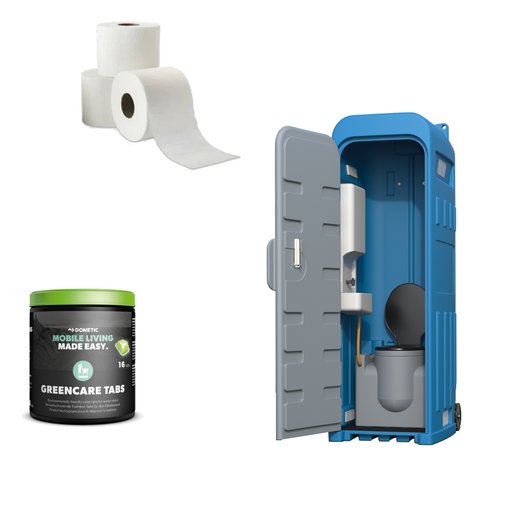 [TC6880-Bleu-1] Pack Toilette Chimique de Chantier Transportable et Autonome + pastille et papier